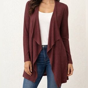 Free Kisses Burgundy Drape Cardigan